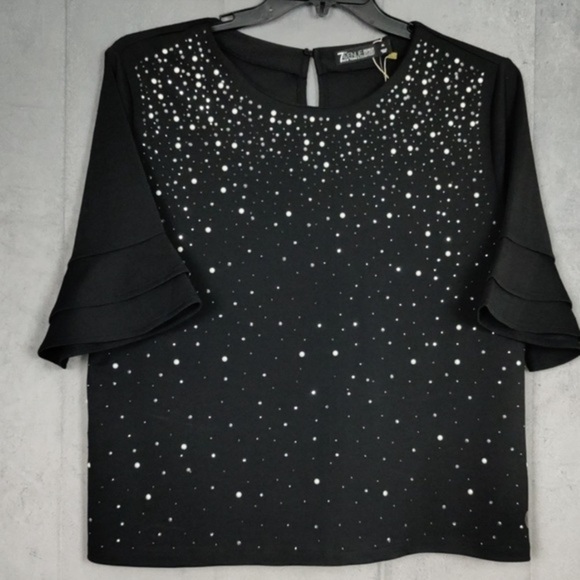 New York & Company Embellished Top with triple ruffle sleeves- XL - Picture 2 of 8